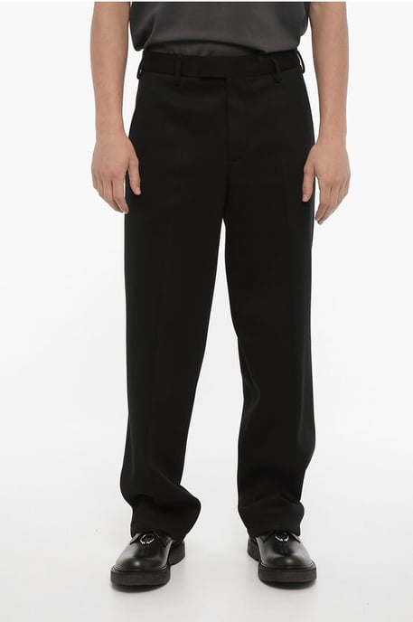 Pantalones de neopreno holgados con trabillas para cinturón en negro - Image 1