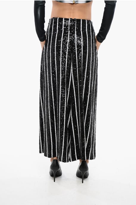 Pantalones de cintura alta con rayas y lentejuelas en blanco y negro - Image 2