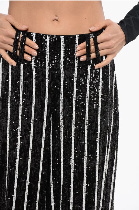 Pantalones de cintura alta con rayas y lentejuelas en blanco y negro - Image 3