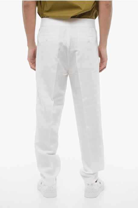 Pantalones ajustados con doble pliegue y cintura elástica en blanco - Image 2