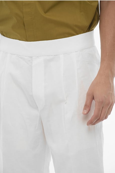 Pantalones ajustados con doble pliegue y cintura elástica en blanco - Image 3