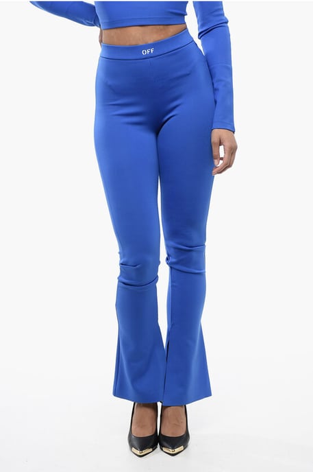 Leggings de color liso con abertura en el tobillo en azul - Image 1