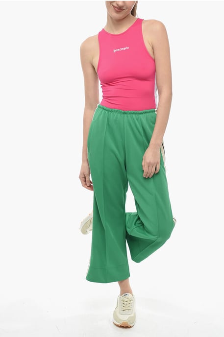 Pantalones acampanados deportivos con bandas laterales en contraste en verde - Image 4