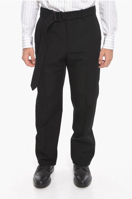 Pantalones de lana negros con hebilla y cinturón de temporada - Image 1