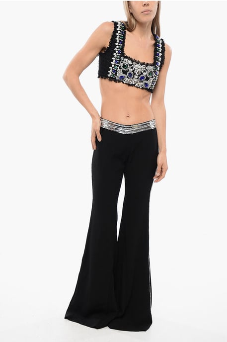 Pantalones acampanados con bandas laterales de lentejuelas en negro - Image 3