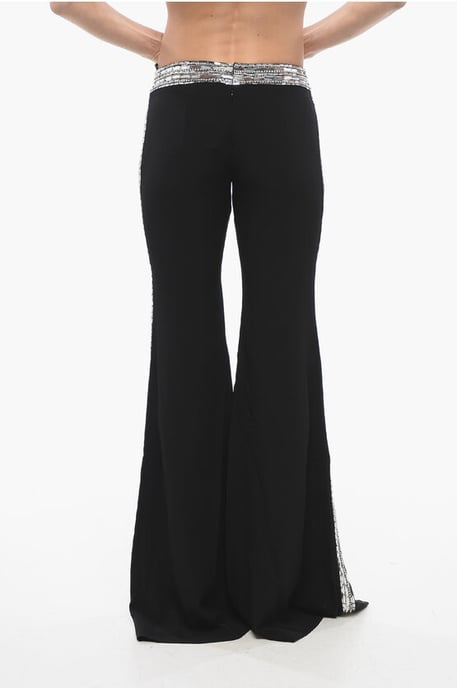 Pantalones acampanados con bandas laterales de lentejuelas en negro - Image 4
