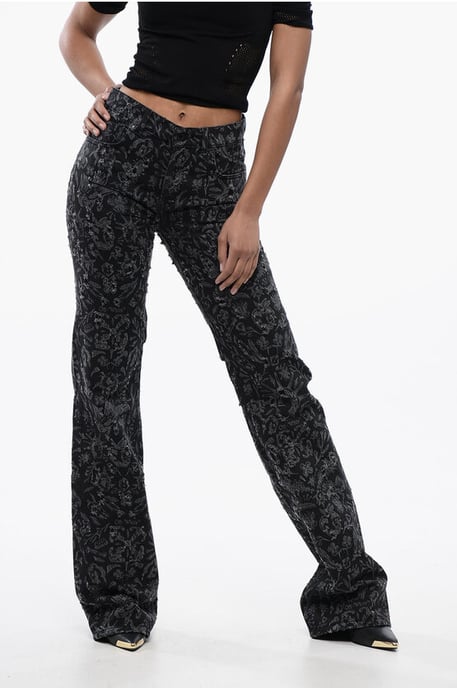 Vaqueros largos rectos y acampanados con estampado gráfico integral 2 en negro y gris - Image 1