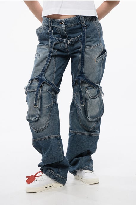 Vaqueros cargo holgados con cintura regular en azul - Image 1