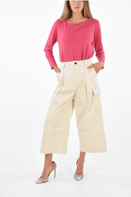 Pantalones anchos utilitarios con doble pliegue en beige - Image 4