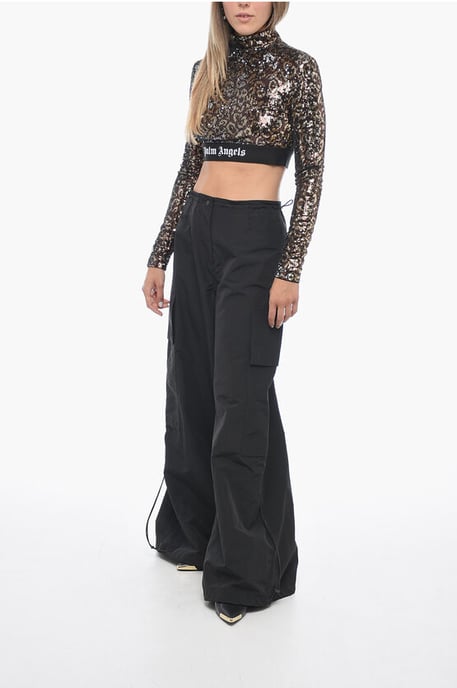 Pantalones cargo PARACHUTE de pierna ancha en negro - Image 4