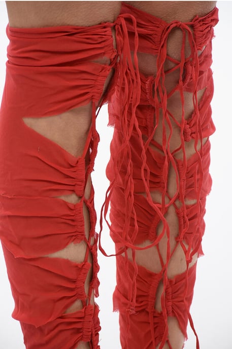 Tacones TABI de mezcla de seda con cordones en rojo - Image 4