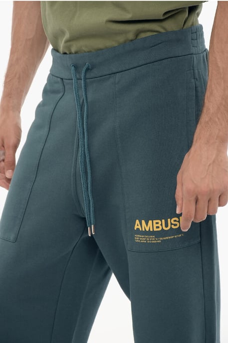 Joggers WORKSHOP de algodón polar con cintura con cordón ajustable en azul - Image 3