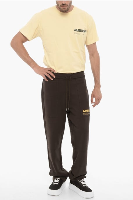 Joggers de algodón cepillado con logotipo en contraste en marrón - Image 4