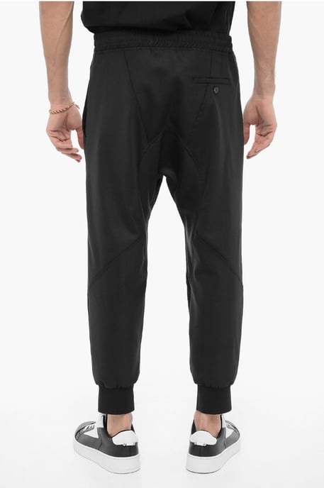 Pantalones casuales de mezcla de lana virgen de corte holgado en negro - Image 2