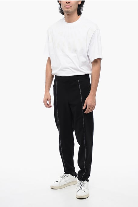 Pantalones deportivos de mezcla de viscosa de corte cónico con detalle de cinta en negro - Image 3
