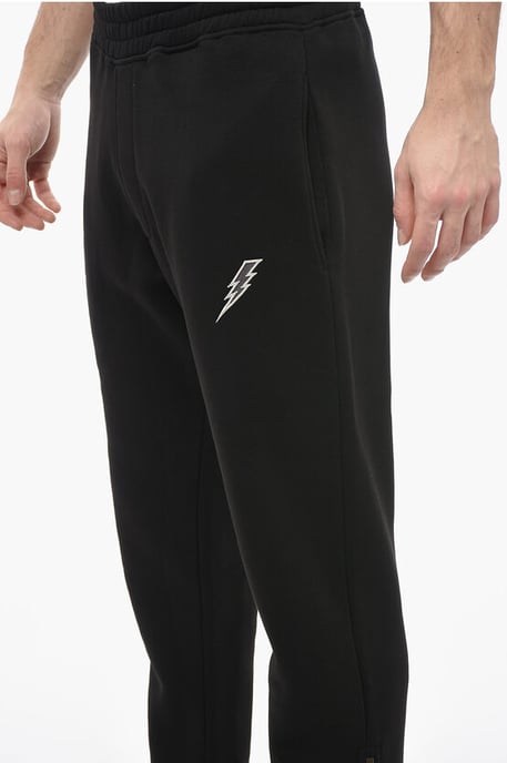 Joggers holgados de mezcla de algodón con cremallera en el tobillo en negro - Image 3