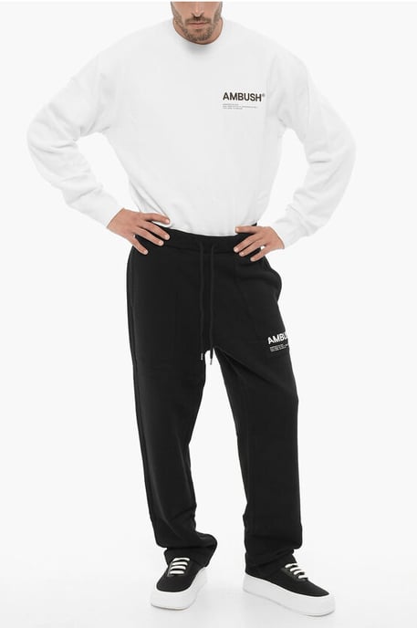 Joggers WORKSHOP de algodón polar con cintura con cordón ajustable en negro - Image 4