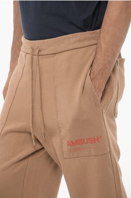 Joggers WORKSHOP de algodón polar con cintura con cordón ajustable en marrón - Image 3
