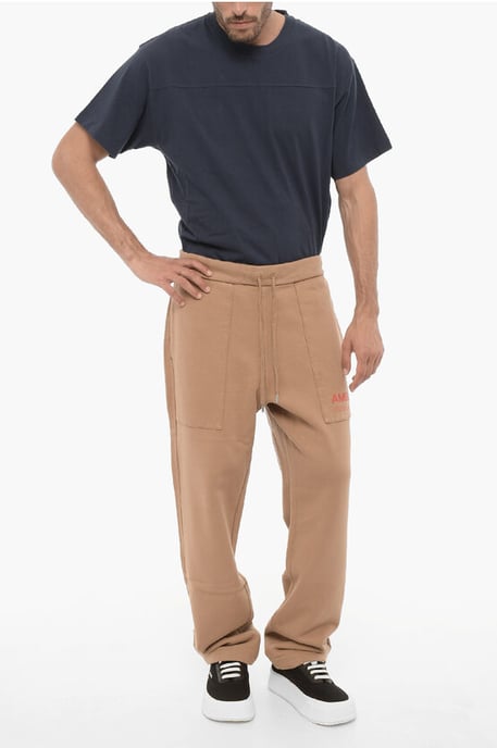 Joggers WORKSHOP de algodón polar con cintura con cordón ajustable en marrón - Image 4