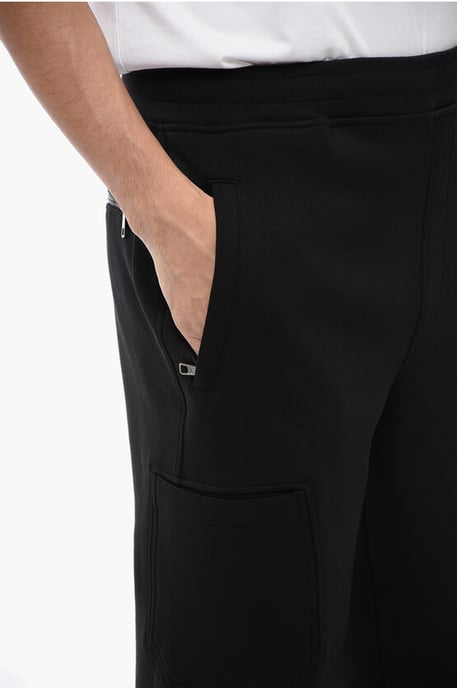 Pantalones deportivos cargo de mezcla de algodón con dobladillo con puños en negro - Image 2