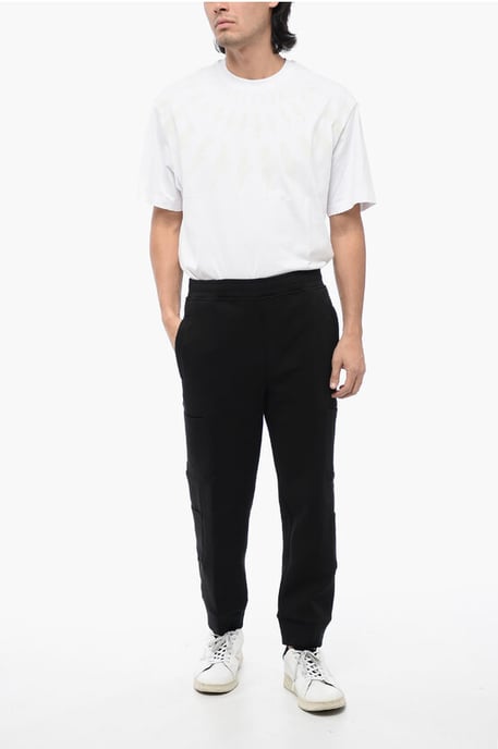 Pantalones deportivos cargo de mezcla de algodón con dobladillo con puños en negro - Image 3