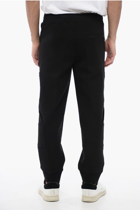 Pantalones deportivos cargo de mezcla de algodón con dobladillo con puños en negro - Image 4