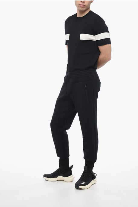Pantalones deportivos ajustados de neopreno para motociclistas en negro - Image 4