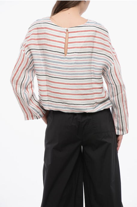 Blusa de lino de rayas equilibradas VARSITY en mezcla multicolor - Image 2