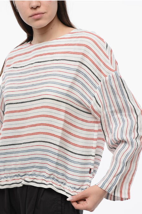 Blusa de lino de rayas equilibradas VARSITY en mezcla multicolor - Image 3