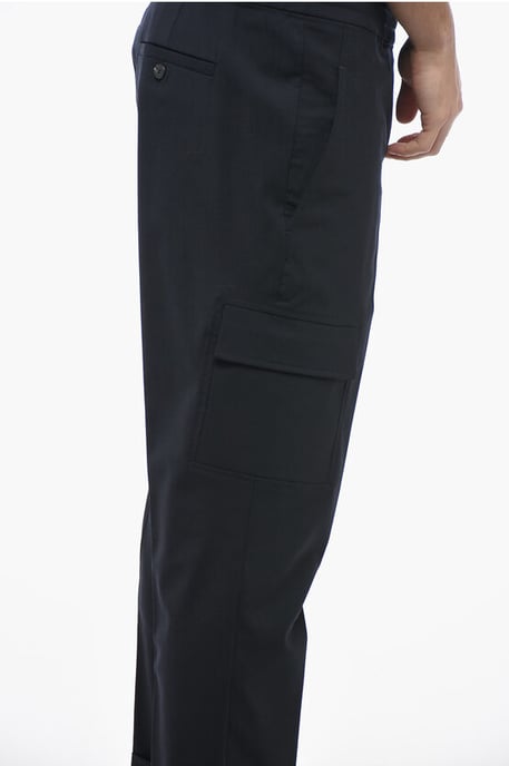 Pantalones cargo REM de mezcla de lana virgen de tiro bajo en azul - Image 2