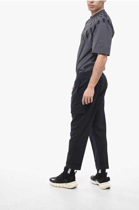 Pantalones cargo REM de mezcla de lana virgen de tiro bajo en azul - Image 4