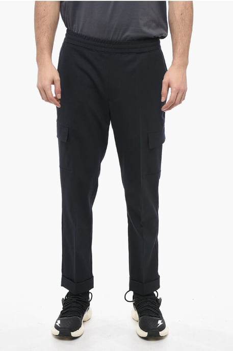 Pantalones cargo REM de mezcla de lana virgen de tiro bajo en azul - Image 1
