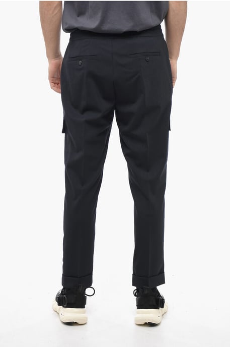 Pantalones cargo REM de mezcla de lana virgen de tiro bajo en azul - Image 2