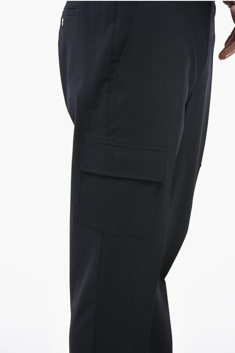 Pantalones cargo REM de mezcla de lana virgen de tiro bajo en azul - Image 3