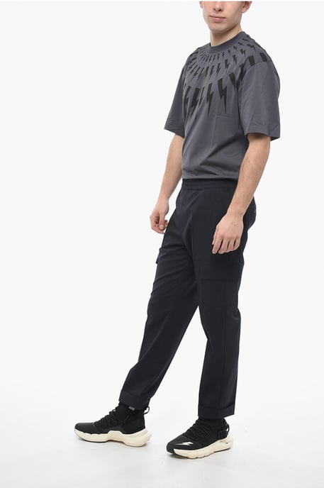 Pantalones cargo REM de mezcla de lana virgen de tiro bajo en azul - Image 4