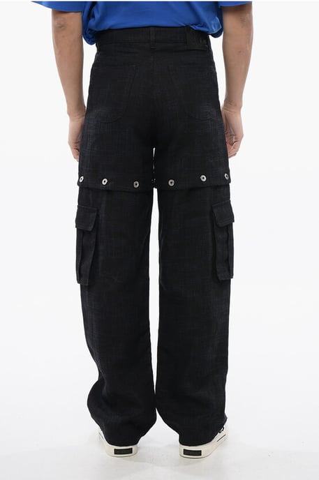 Pantalón de lino 90SLOGO con diseño modular en azul - Image 2