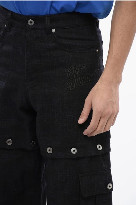 Pantalón de lino 90SLOGO con diseño modular en azul - Image 3