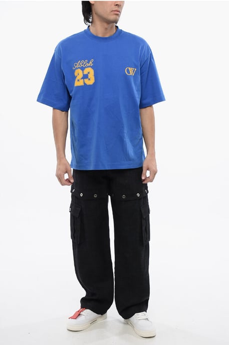 Pantalón de lino 90SLOGO con diseño modular en azul - Image 4