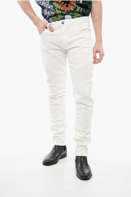 Vaqueros Biker de corte cónico con trabillas para cinturón de 15 cm en blanco - Image 1