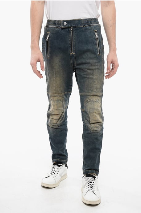 Vaqueros Biker Vintage Lavados con Cintura Elástica de 15 cm en Azul - Image 1