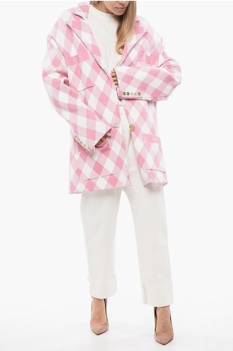 Abrigo oversize con estampado de cuadros vichy en rosa - Image 4