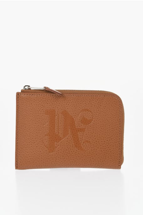 Cartera de piel texturizada con cierre de cremallera en color marrón - Image 1