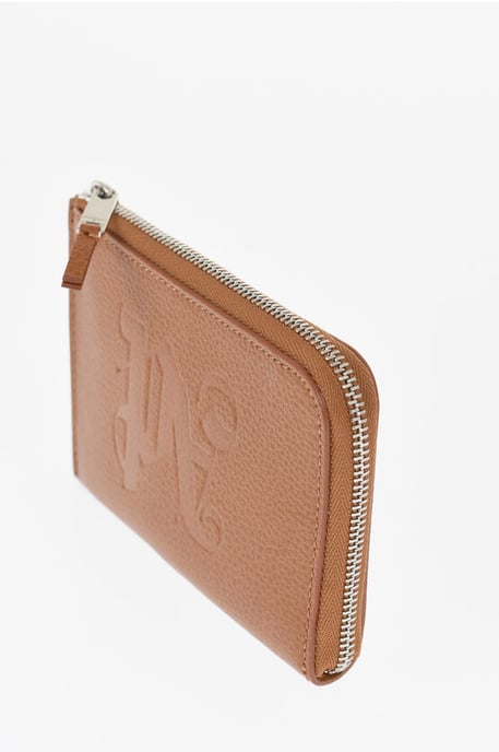 Cartera de piel texturizada con cierre de cremallera en color marrón - Image 4