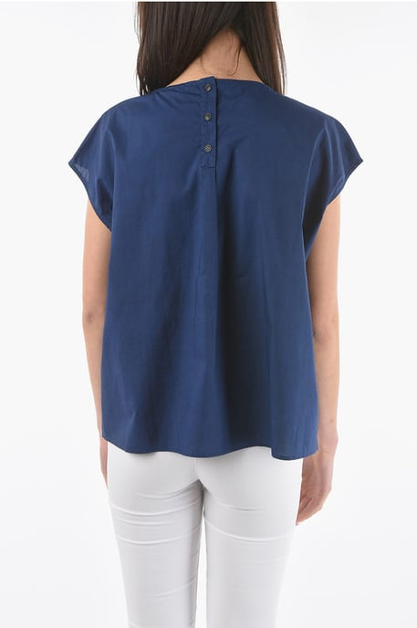 Blusa de algodón popelina de manga corta en azul - Image 2
