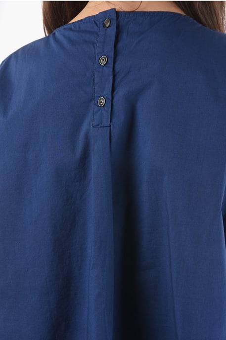 Blusa de algodón popelina de manga corta en azul - Image 3