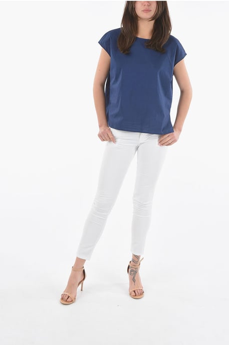 Blusa de algodón popelina de manga corta en azul - Image 4