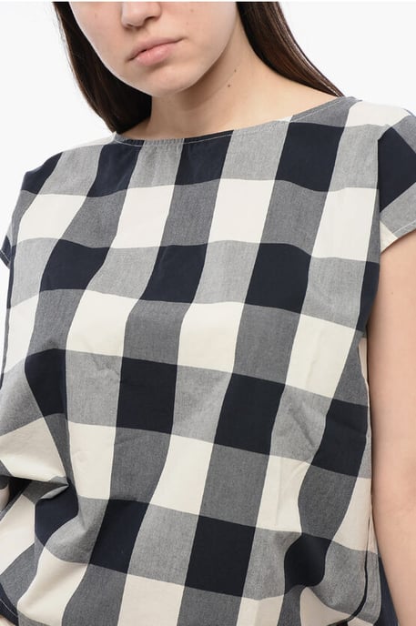 Blusa sin mangas de algodón a cuadros con cordón ajustable en blanco, azul y gris - Image 3