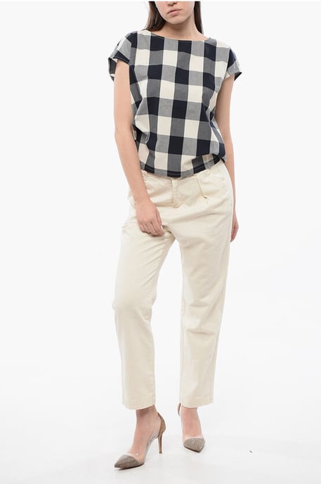 Blusa sin mangas de algodón a cuadros con cordón ajustable en blanco, azul y gris - Image 4
