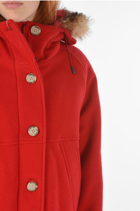 Chaqueta de plumón TUNDRA de mezcla de lana virgen con detalle de piel auténtica en rojo - Image 3
