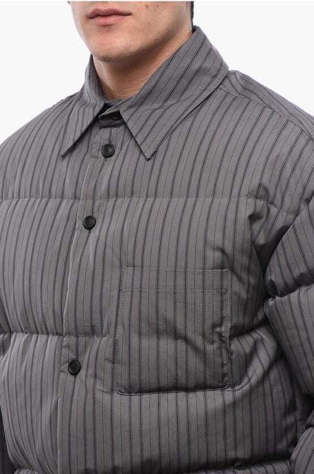 Camisa reversible acolchada de algodón con rayas diplomáticas en gris - Image 3